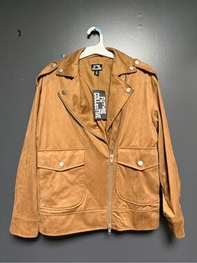 NWT Future Collective Faux Suede Relaxed Moto Jacket Cognac XS